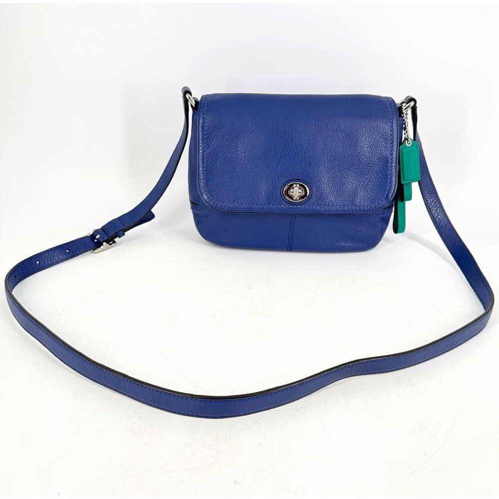 Coach Park Taylor F23663 Blue Pebbled Leather Turnlock Crossbody Bag